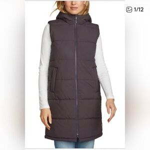 NEW! Eddie Bauer Purple Long Water Repellent Hooded Puffer Vest Size XL
